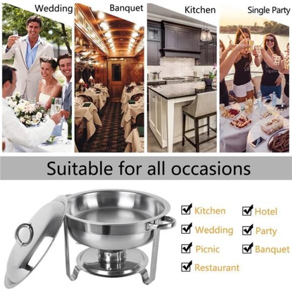 4 Packed Full Size Stainless Steel Chafing Dish Buffet Set - Picture 6 of 7